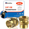 40Pcs Threaded Inserts, 1/4"-20 Female Thread SAE Knurled Nuts Assortment Kit, Brass Heat Set Insert for Plastic and 3D Printing Components (1/4"-20 * 8 * 8)