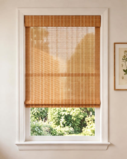 Cordless Bamboo Roman Shade, Light Filtering Blinds 44x64, Warm Brown