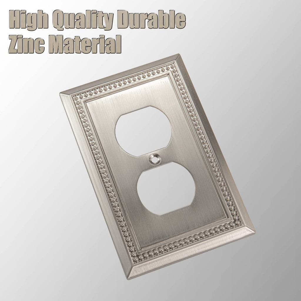 Sunken Pearls Heavy-Duty 1 Duplex Outlet Cover, Satin Nickel, 2 Pack