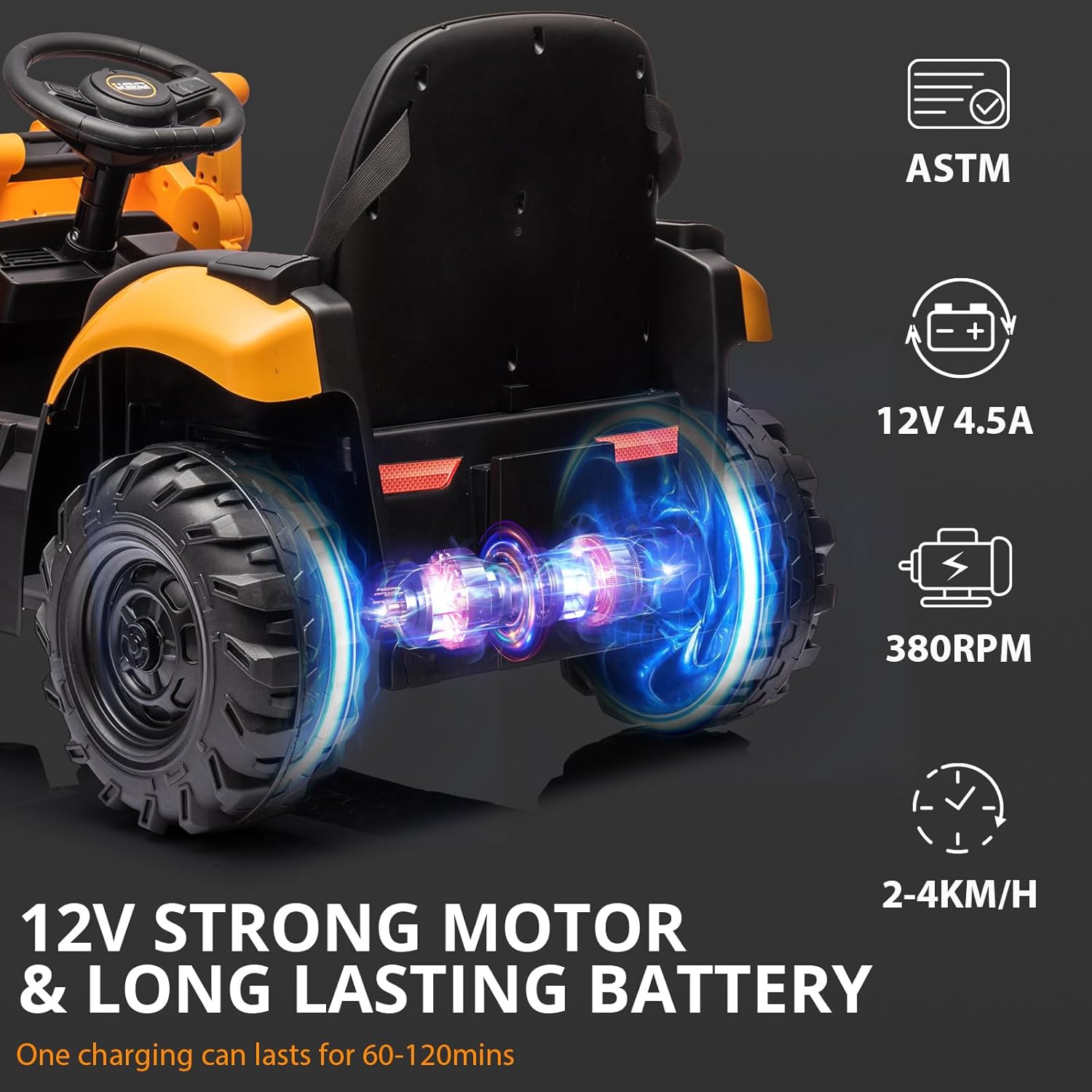 4 in 1 Ride on Tractor, Excavator & Bulldozer & Removable Tent, 12V Battery Powered Electric Vehicle with Remote