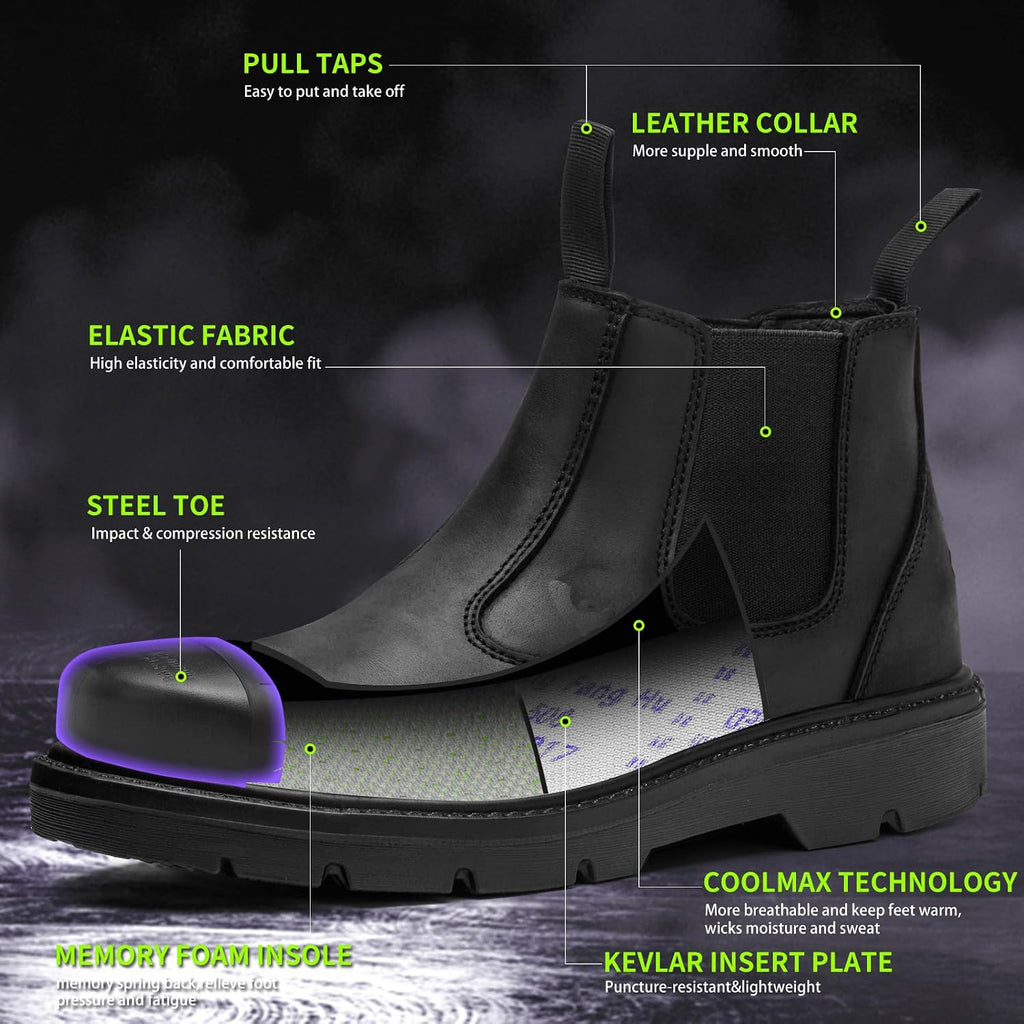 Men's 6" Steel Toe Work Boots - Heavy Duty, Comfortable, and Durable with Superior Oil/Slip Heat Resistant Outsole