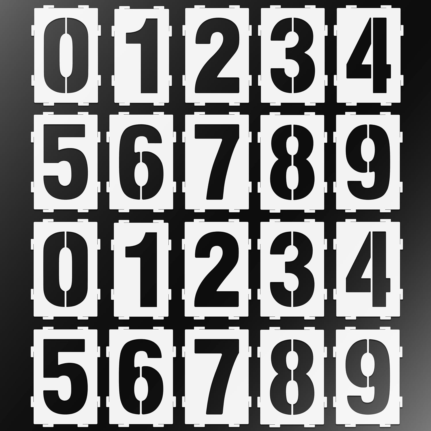 Interlocking Number Stencil Set – 20 Reusable Pieces for Numbers 0–9 – Durable 10 Mil Plastic – for Wood, Walls