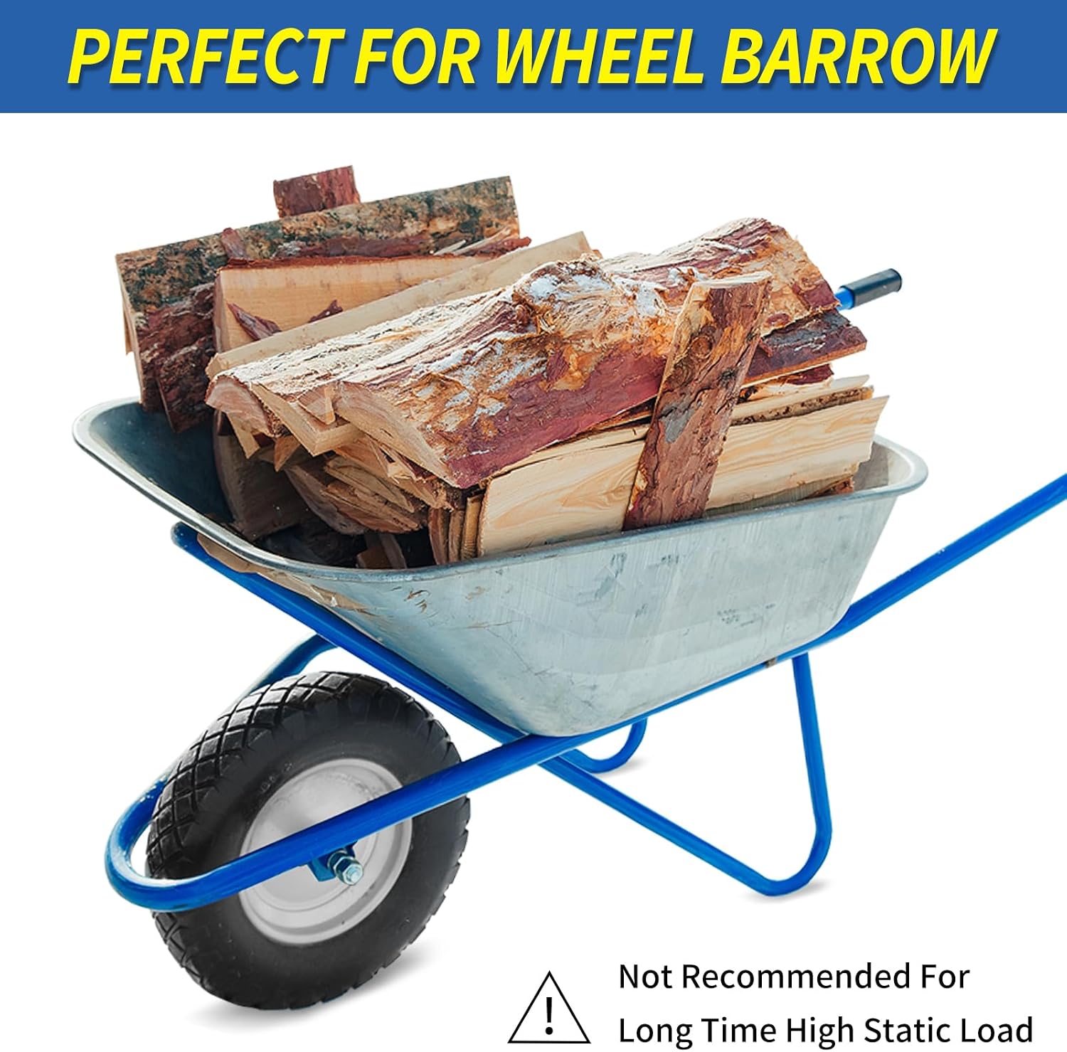 4.80/4.00-8" Wheelbarrow Tire, 16" Flat-Free Solid Tire and Wheel, 3" Centered Hub, 5/8" Axle Bore Hole, for Garden