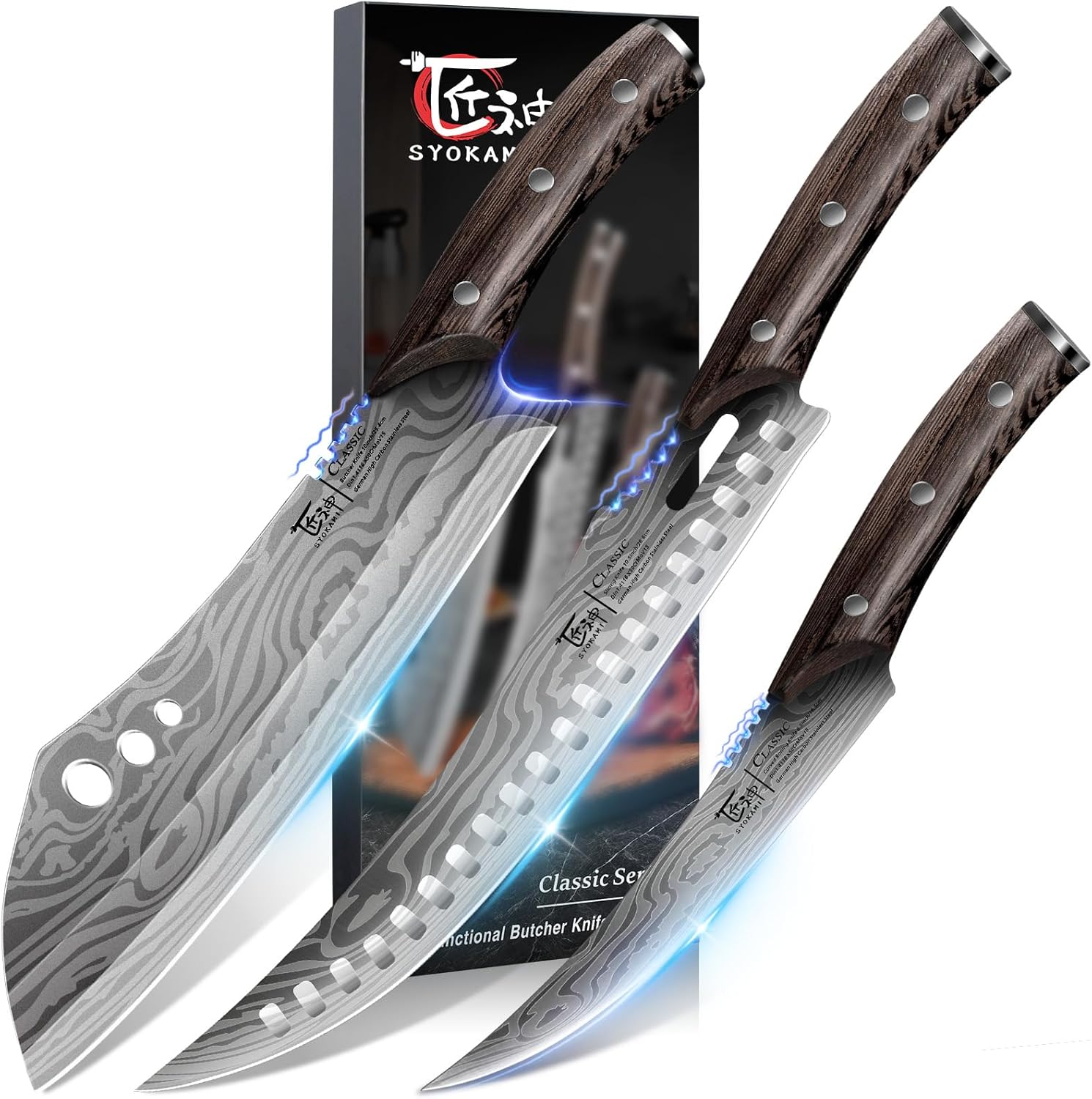 Butcher Knife Set, Cleaver, Breaking & Boning Knife for Meat & BBQ