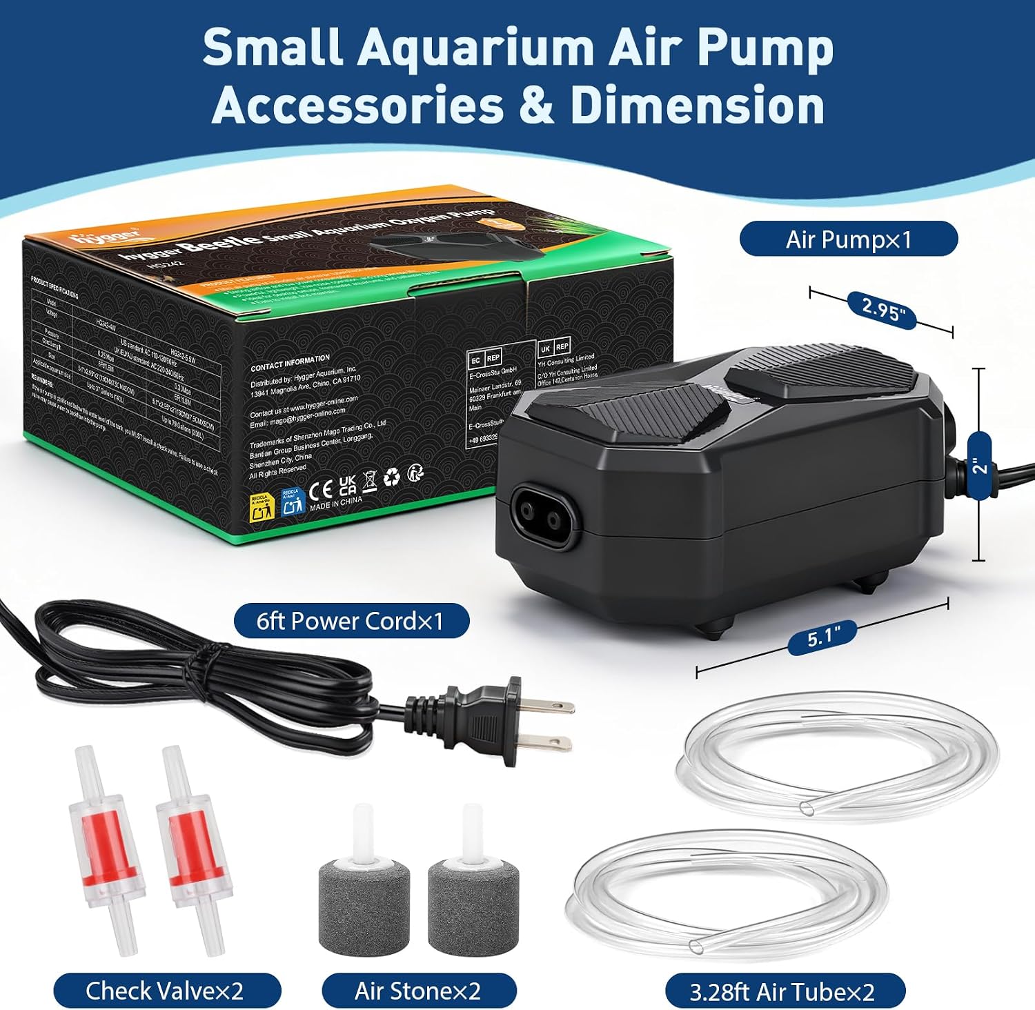 Aquarium Air Pump, Ultra Quiet Oxygen Aerator with Air Stone Airline Tubing Check Valve, Aquarium Fish Tank Air