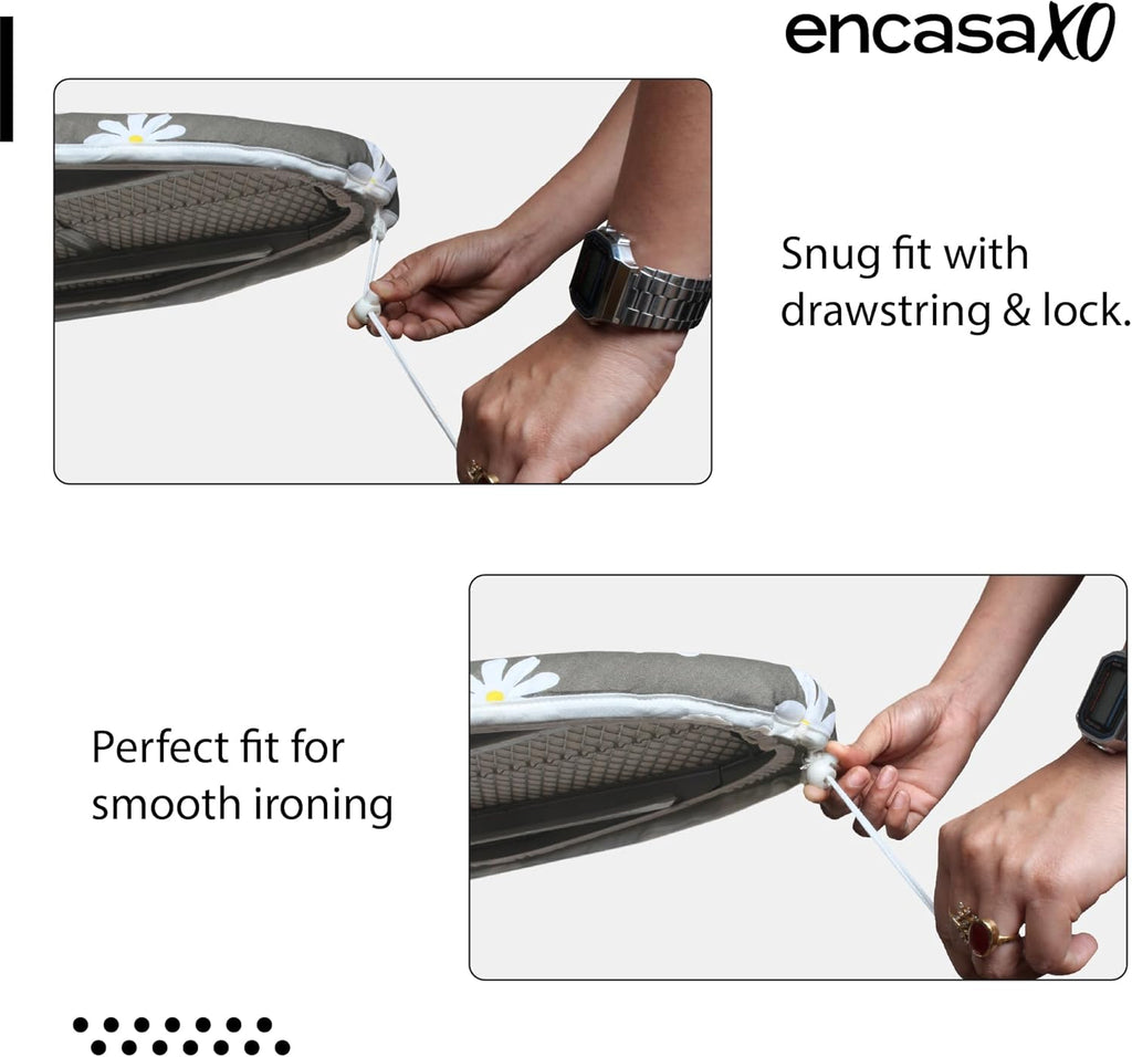 Ironing Board Cover and Pad, Thick Felt 42"x14" | Daisy Grey, 100% Cotton Surface | Scorch & Stain Resistant | Heavy