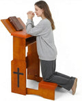 Folding Prayer Kneeler Bench, Adjustable Wooden with Bookshelf