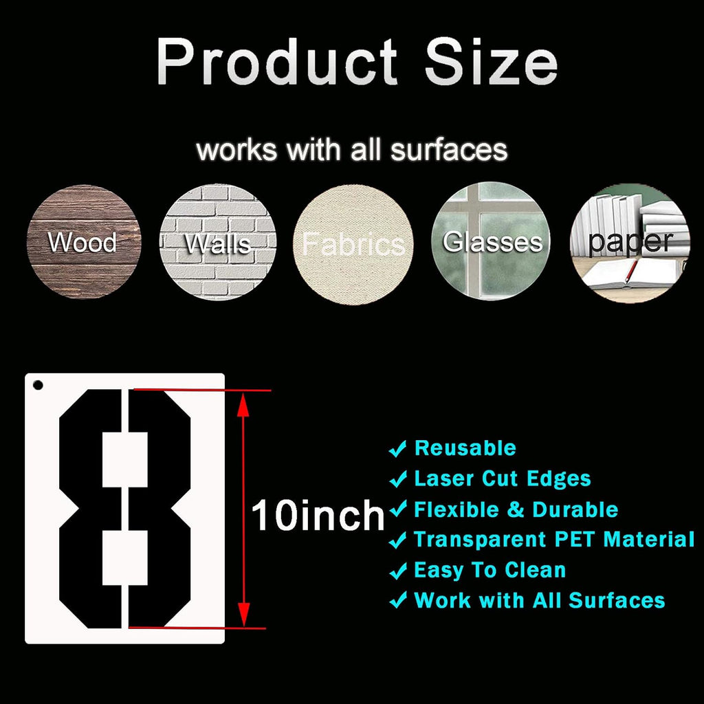 DXCYZ 10 Inch Large Number Stencils Kit 0-9 Address Number Stencil, 10PCS Reusable Plastic Painting Number Templates