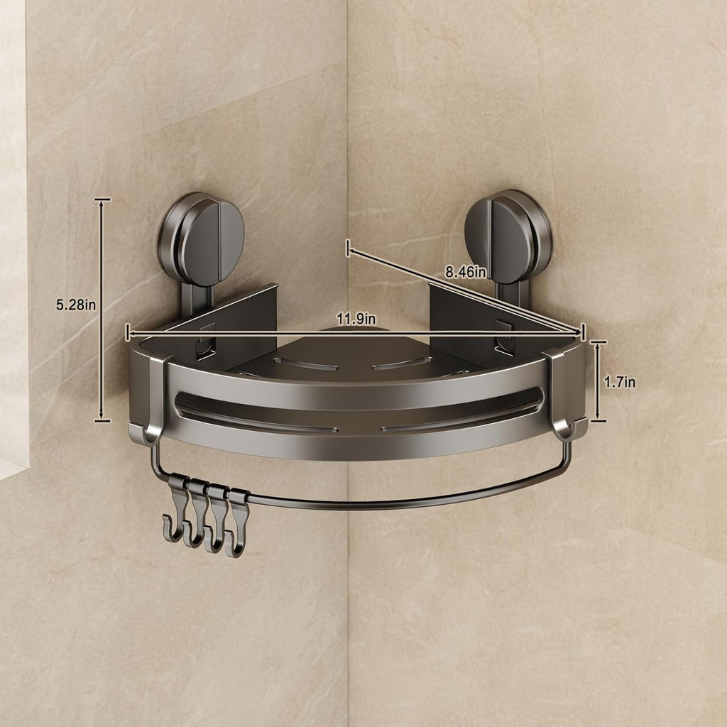 Corner Shower Caddy Suction Cup, 2 Pack Shower Shelves No Drilling, Showers Organizer Storage with Towel Bar &