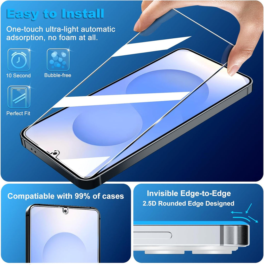 [3+3 Pack] Pack Galaxy A17 5G Screen Protector, HD Clear Tempered Glass, Fingerprint Unlock, 3D Curved, Scratch
