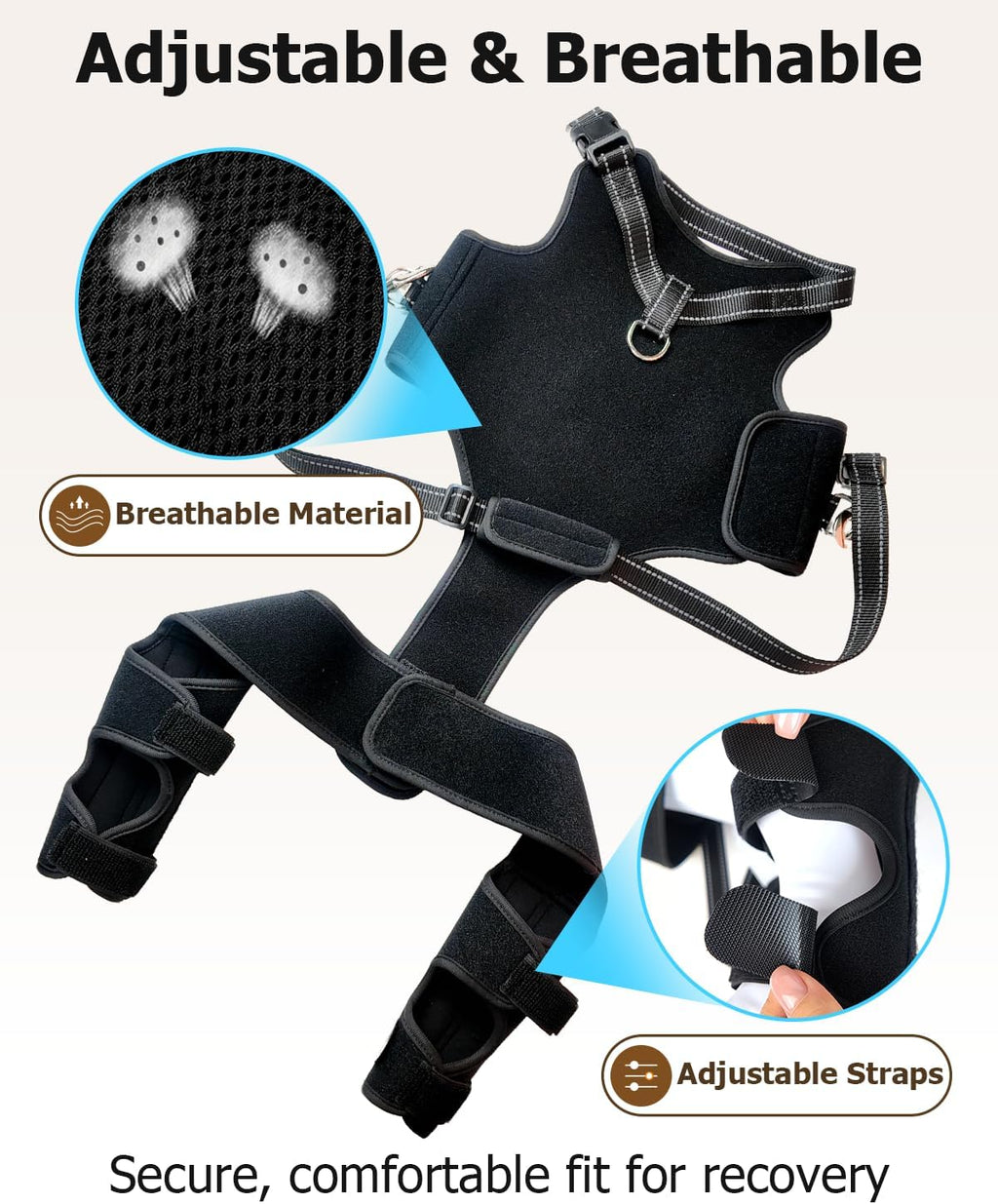 2-in-1 Dog Knee Brace and Lift Harness, Adjustable Back Leg Support with Stabilizers for ACL Recovery & Joint Care