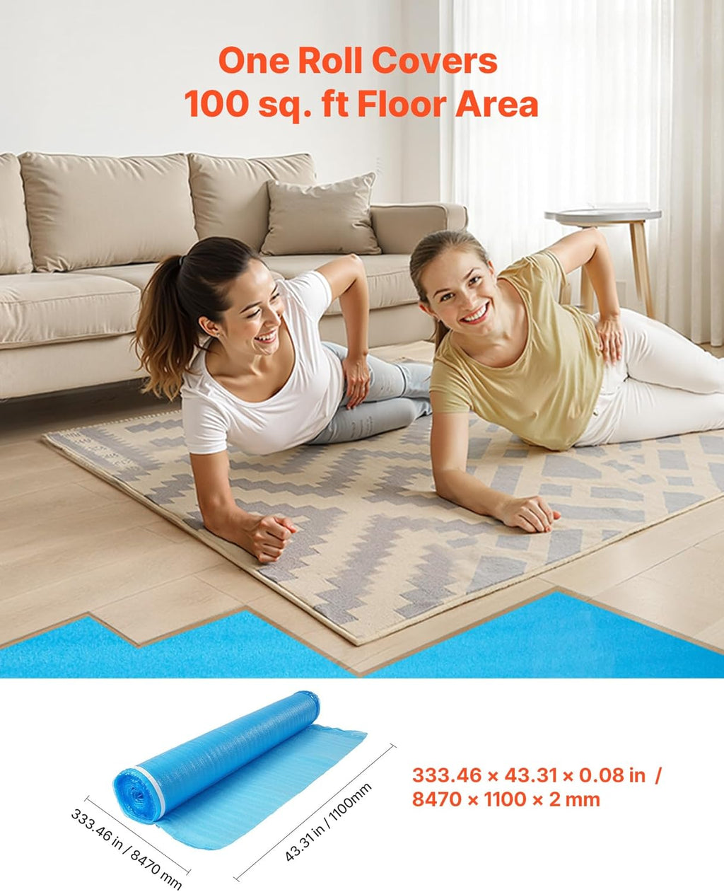 Floor Underlayment 600 sq. ft, 3-in-1 2 mm Thick Flooring Padding with Tape & Vapor Barrier, Heavy Duty EPE Foam