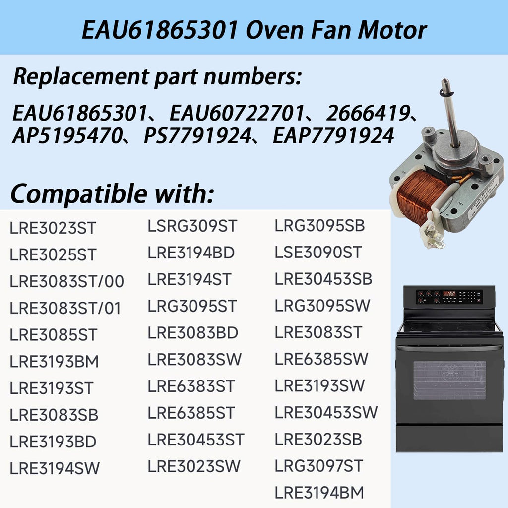 EAU61865301 Convection Fan Motor, Compatible with LG Oven Blower Motor, Compatible with LRE3193ST LRE3085ST LRE3193BM, Replacement Part Number EAU60722701 2666419 AP5679700 PS7791924 STPD00051624