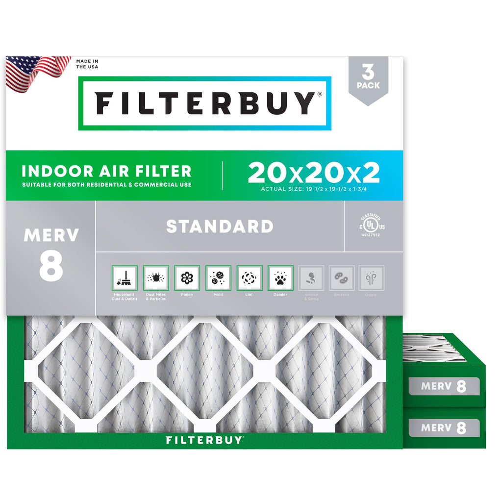 20x20x2 Air Filter MERV 8 Dust & Allergy Defense (3-Pack)