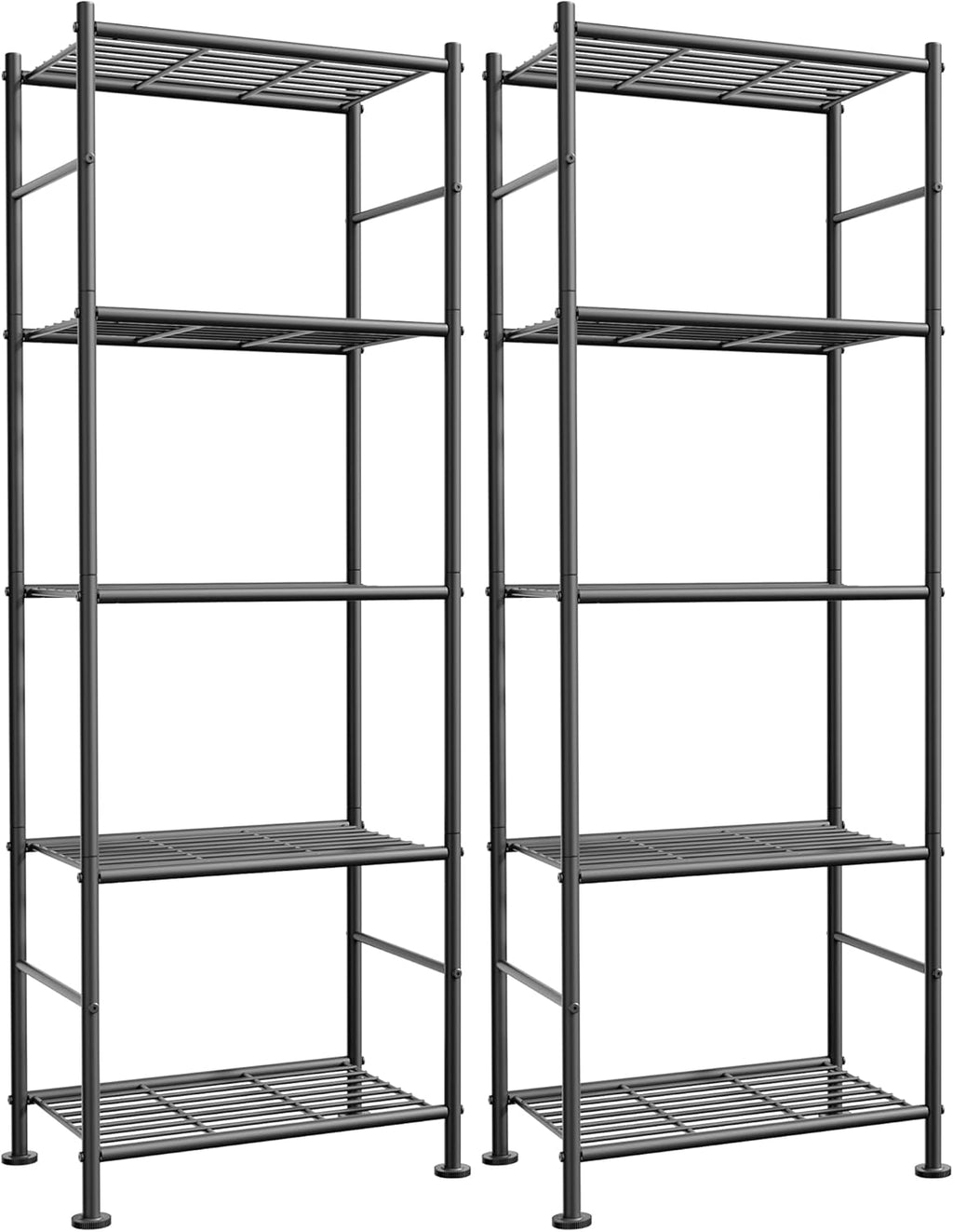 Storage Shelves - Set of 2, 5-Tier Metal Shelf Organizer, Space-Saving Garage Shelving with Leveling Feet, Standing