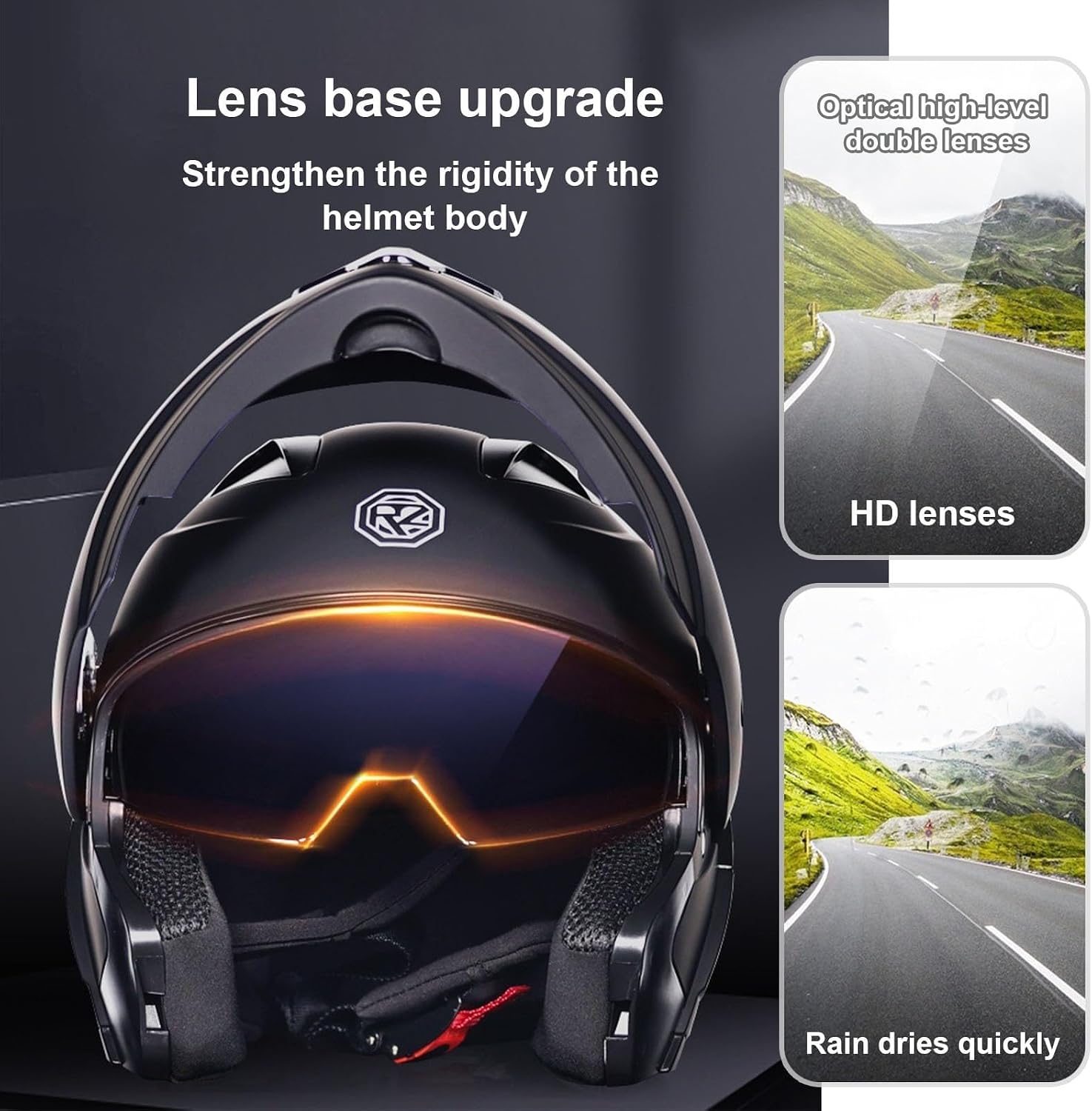 Full-Face Flip-Up Motorcycle Helmet Motorcycle Bluetooth Modular Helmet DOT Certified Dual-Lens Helmet Built-in Dual