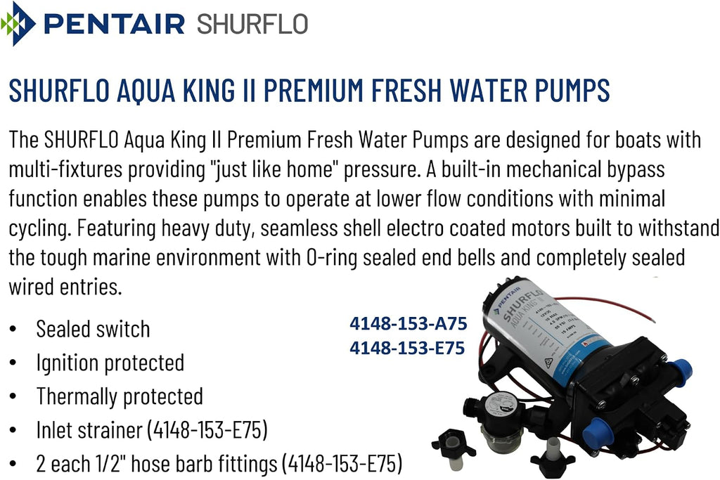 PENTAIR SHURFLO 4148-153-E75 Aqua King II Premium Fresh Water Pump 4.0