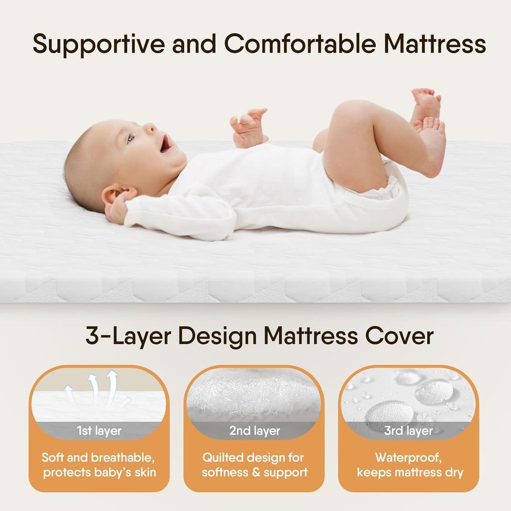 Baby Bassinet Bedside Crib, 3-in-1 Baby Bassinet Bedside Sleeper with Mattress and Soft, Breathable Sheet, Full-Mesh