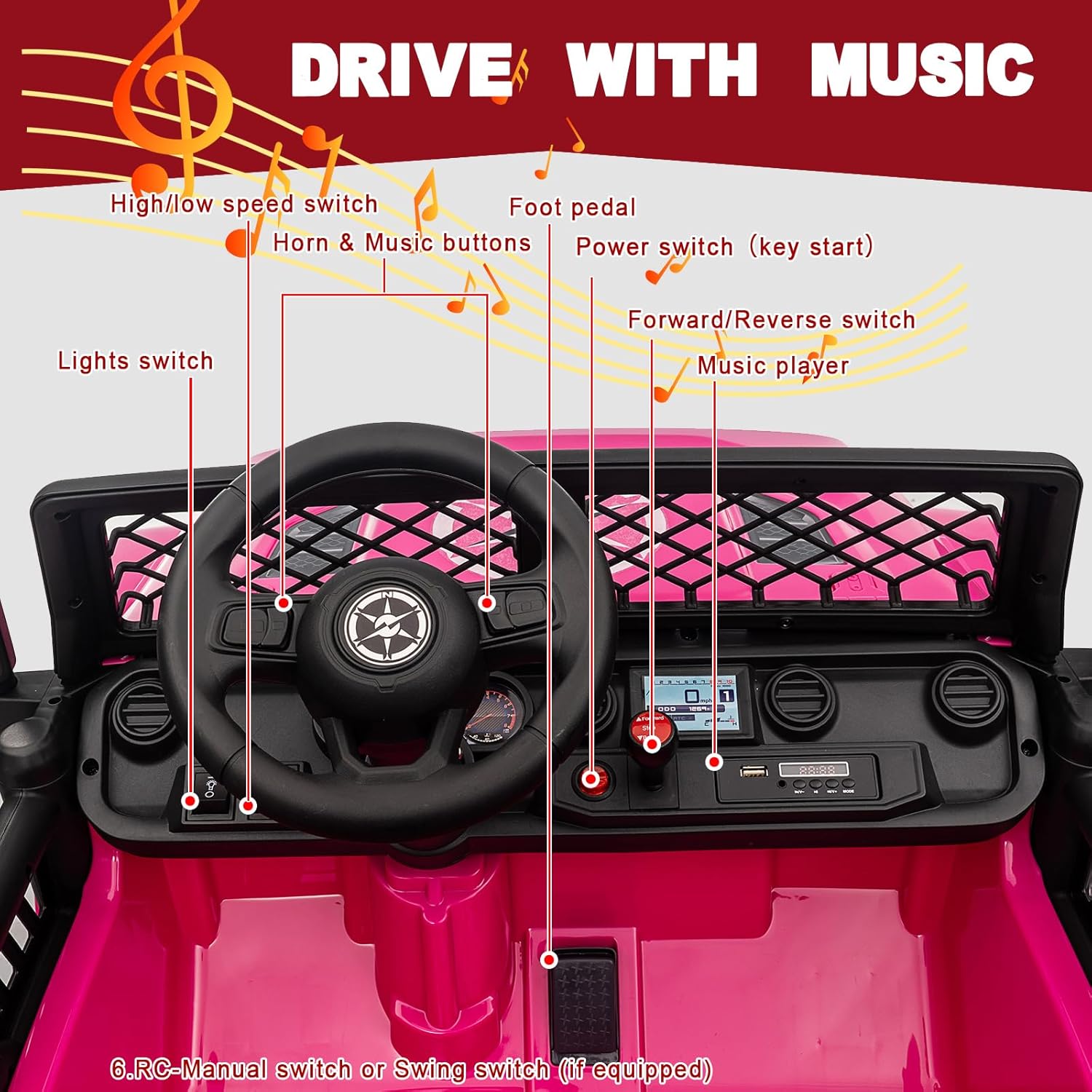 XL 24V 2 Seater Ride On Truck with EVA Tire, Battery Powered Electric Ride On Car with Remote Control, Bluetooth, Pink