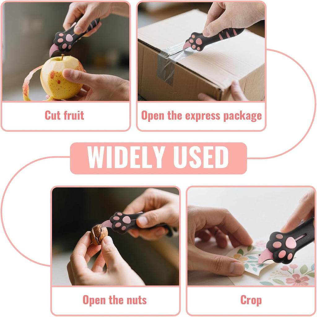 Cat Paw Box Cutter Cute Retractable Cat Box Cutter with Safety Lock