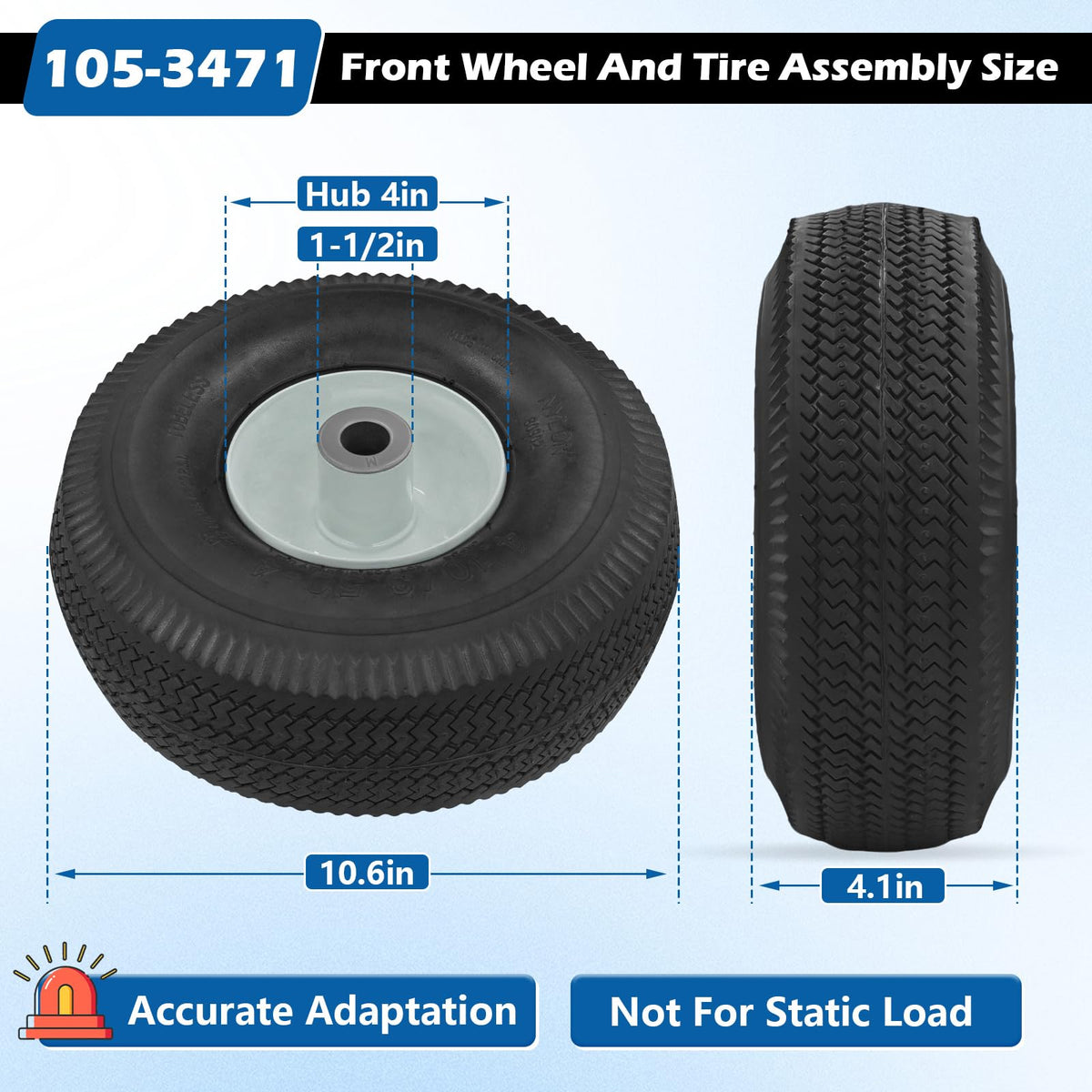 105-3471 Front Wheel and Tire Assembly 4.10x3.50-4