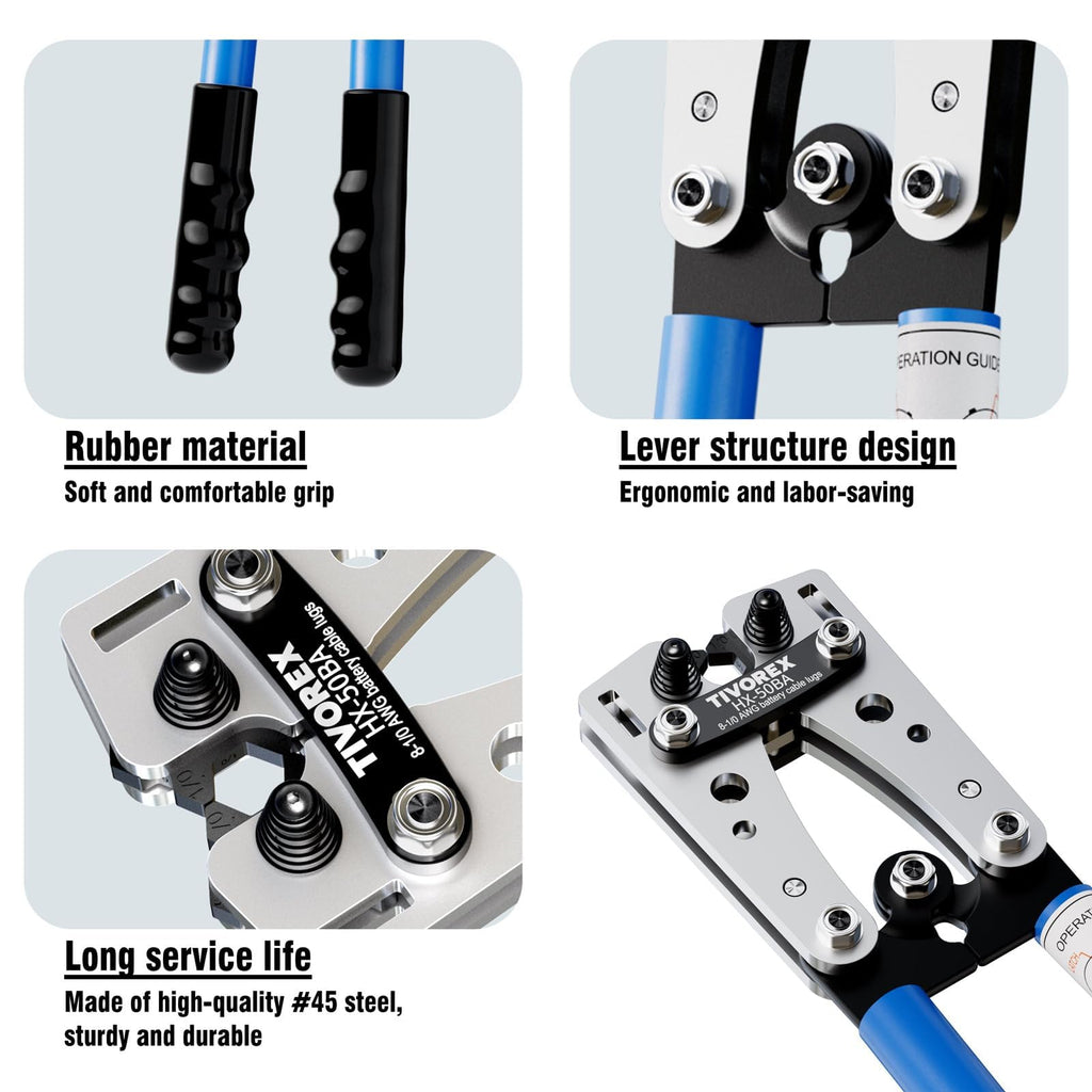 Tivorex Battery Cable Crimper for AWG 8-1/0 Copper Lugs, Ring Terminals