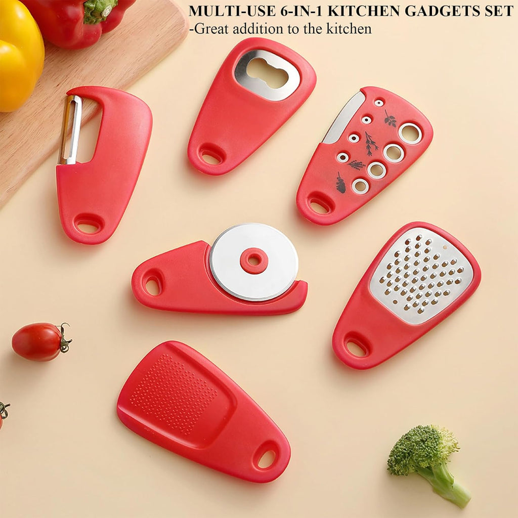 Kitchen Gadgets Set 6 Pieces, Space Saving Cooking Tools Kitchen Accessories-Garlic Grinder, Cheese Grater, Vegetable