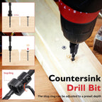 15 Pcs Wood Countersink Drill Bit Set with Depth Stop Storage Case