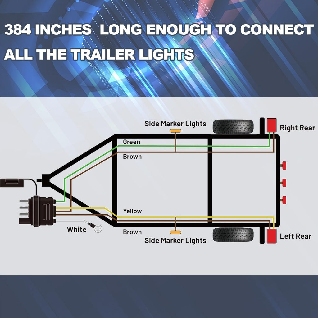 32FT Trailer Wiring Harness Kit, 4 Pin 5 Wire Trailer Wiring Harness