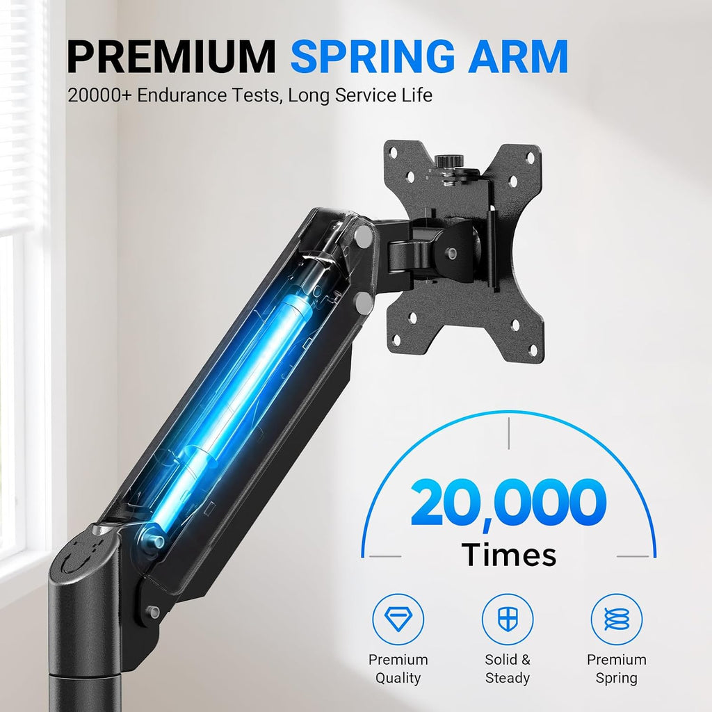 Gas Spring Monitor Mount for 13-32", Single Monitor Arm | Full Motion 360 Rotate Swivel Tilt, Up to 19.8 Lbs, VESA