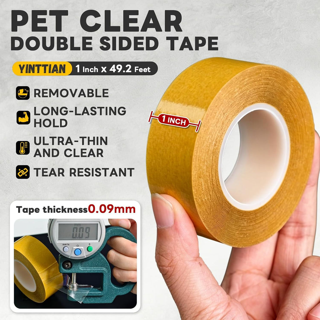 Ultra-Thin PET Double Sided Tape for Crafts, 1 Inch x 49.2 Feet