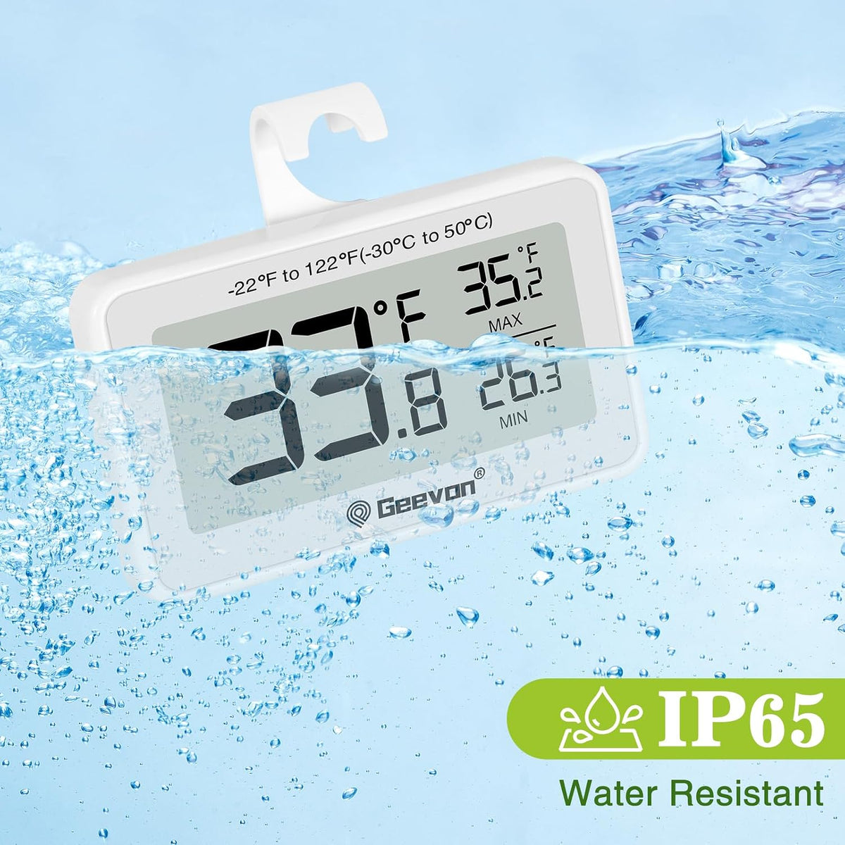 2 Pack Refrigerator Thermometer Digital Fridge Thermometer IP65 Waterproof with Large LCD Display,Max/Min Record