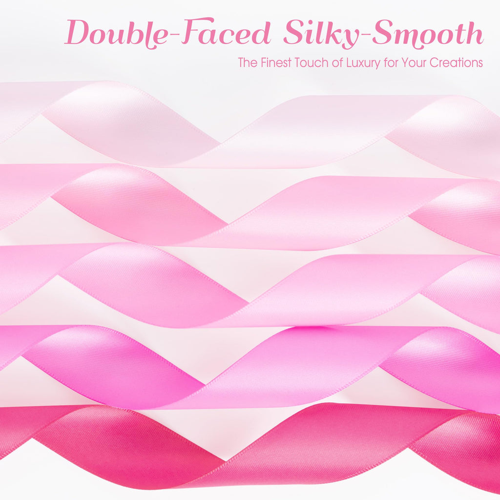 Pink Satin Ribbon Set 1" x 50 Yards, 5 Rolls