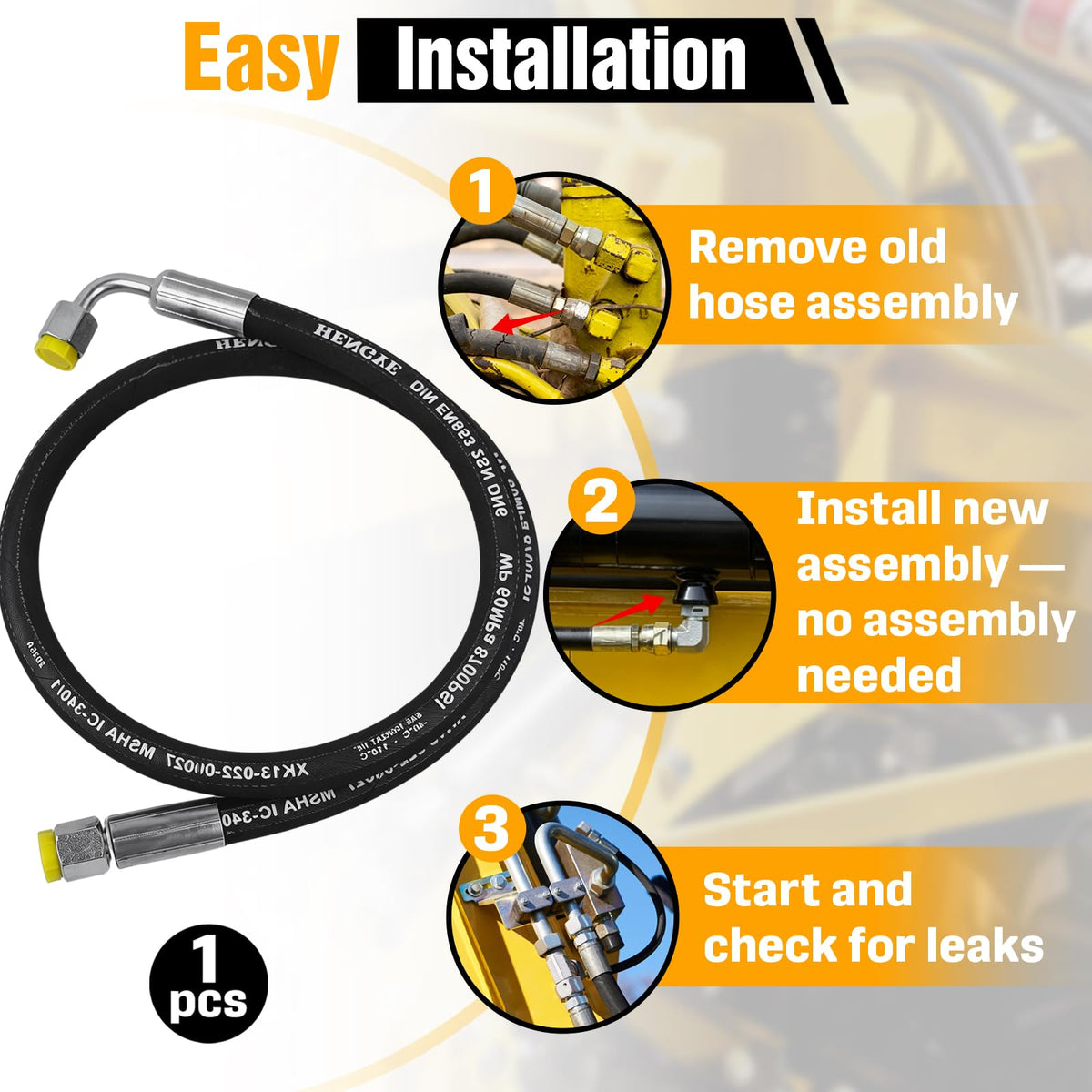 Mini Excavator Hydraulic Hose M14x1.5 x 36 Inches Compatible with AGT