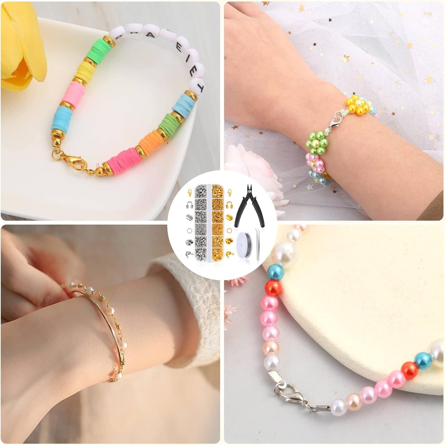 1200 Pcs Crimp Beads Supplies for Jewelry Making, Including Crimp Covers, Crimp Tubes and Wire Guardians, Lobster