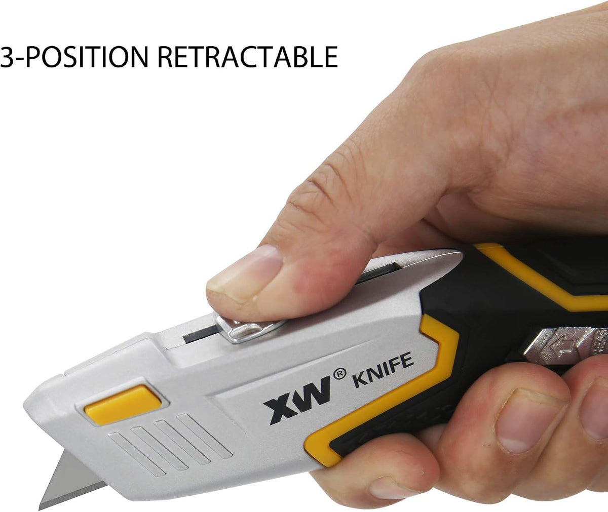 Auto Loading Utility Knife, 3-Position Retractable Box Cutter with 5 Pre-loaded Blades, Bonus 10 Blades Included