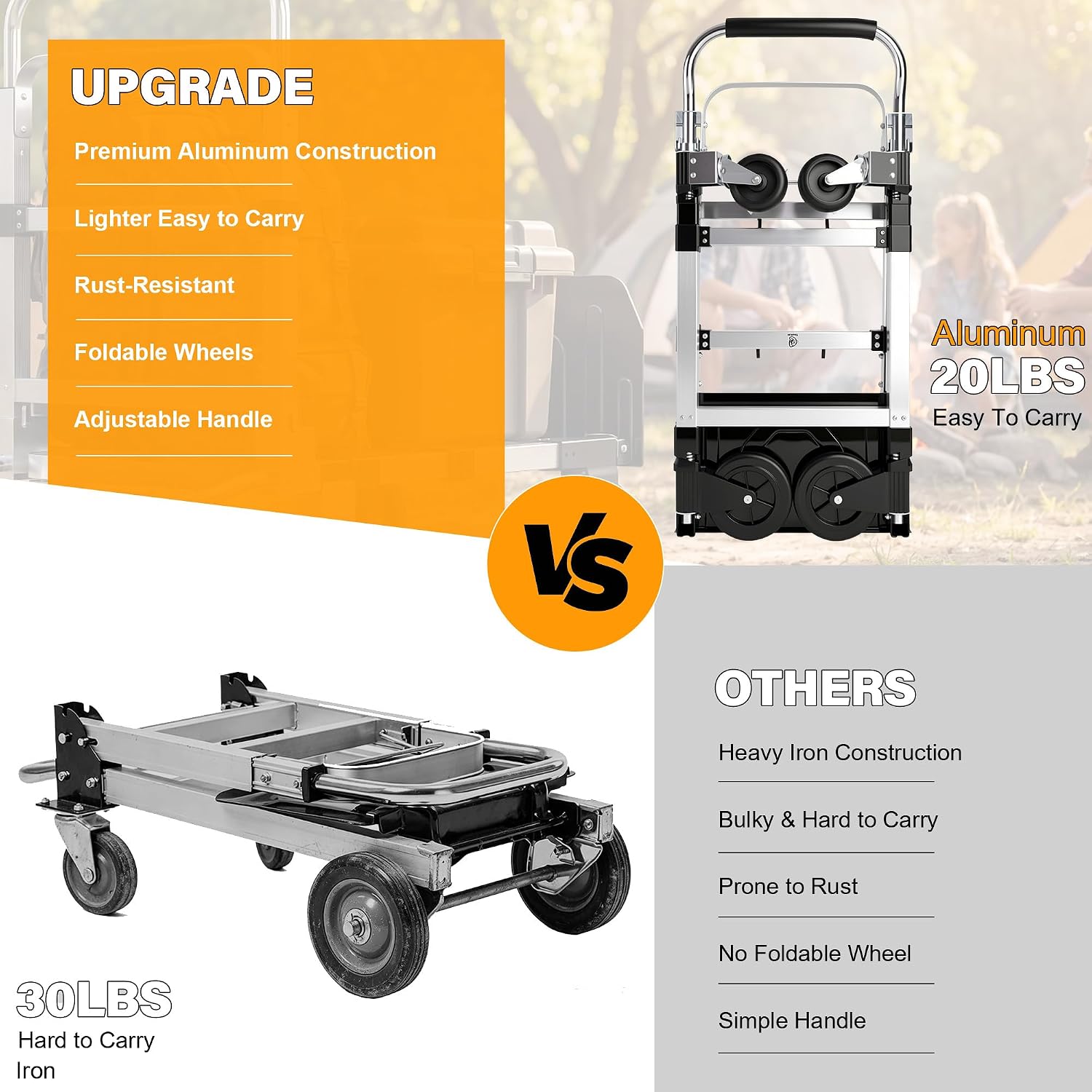3 in 1 Convertible Hand Truck Hand, Folding Hand Truck with 2 Straps | 600 LBS Break Strength Convertible Dolly, 4