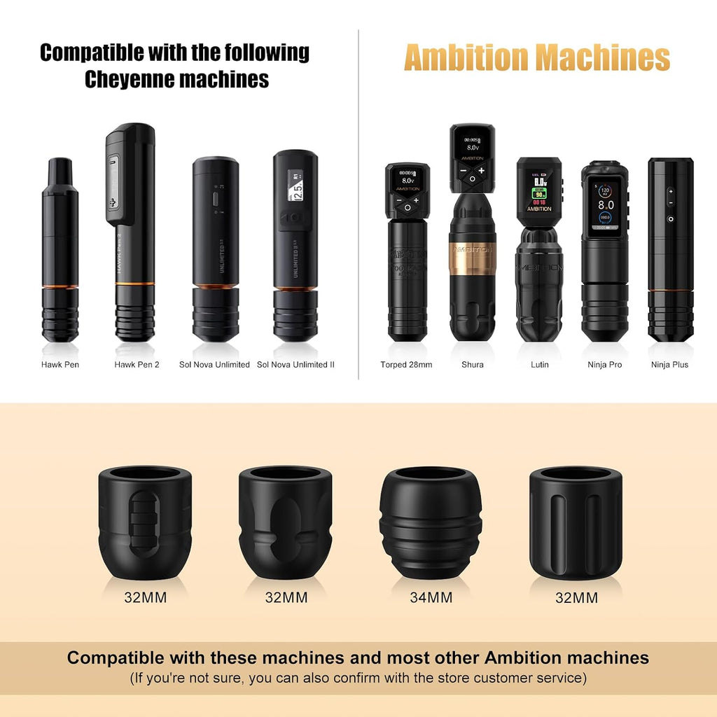 Soldier P1 Disposable Tattoo Grips - 20Pcs 32mm Tattoo Rubber Grip Cover with Click Adjust System Supply for Most