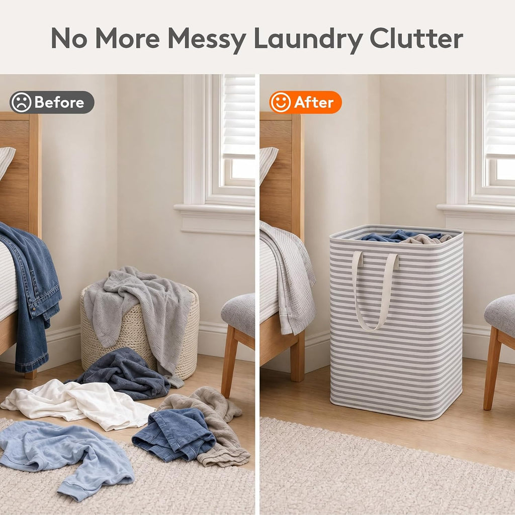 2 Pack Laundry Basket 80L Each, Collapsible Clothes Hamper with Reinforced Handles, Freestanding Waterproof Design