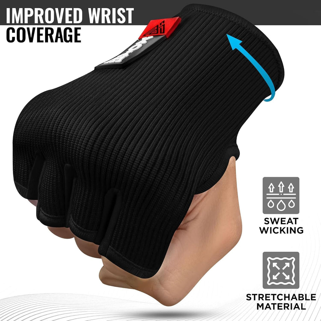 Inner Glove Hand Wraps for Boxing & Kickboxing — Elasticated Wrist Support, Knuckle Protection for Muay Thai, MMA