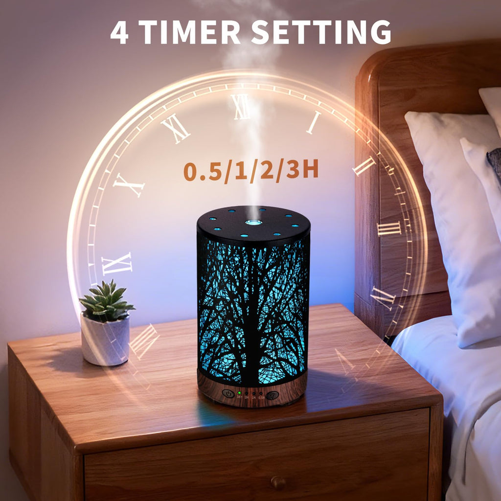 Essential Oil Diffuser 120ML Metal Aromatherapy Diffuser with Timer, Cool Mist Humidifier with Auto Shut-Off & 7