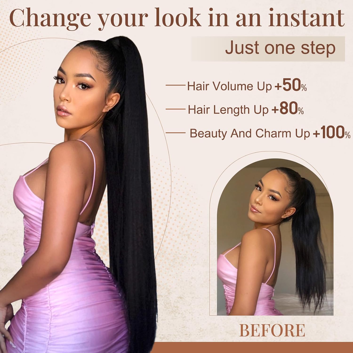 Ponytail extension, 36 Inch Long Straight Drawstring Ponytail Synthetic Hairpieces Fake Pony Tails Natural Soft Clip