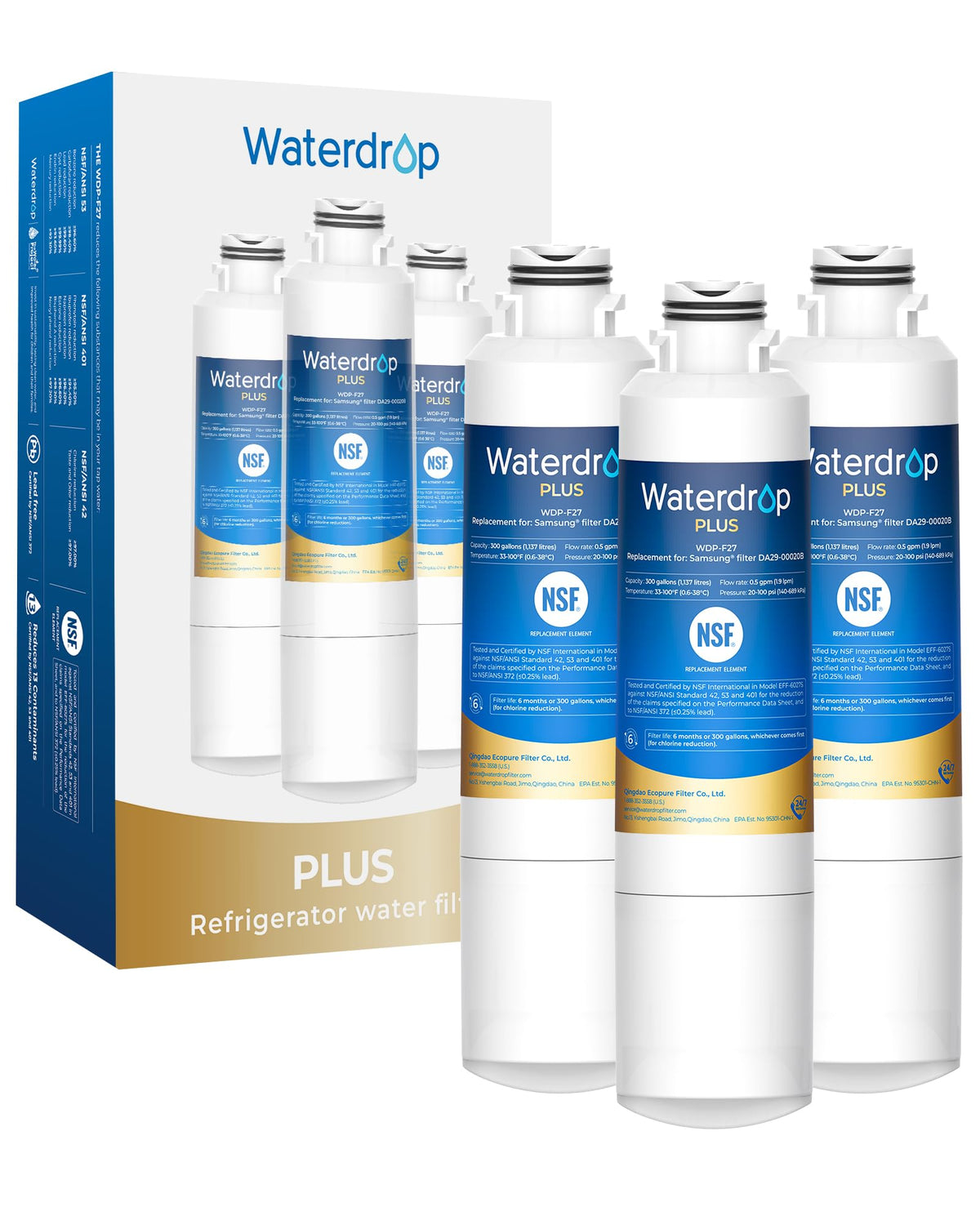 Plus Replacement for Samsung HAF-CIN Water Filter NSF 401, 3 Pack