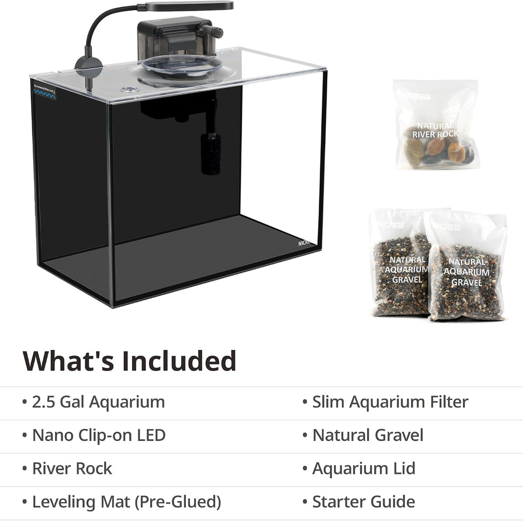 2.5 Gallon Nano Nature Aquarium Kit Betta Fish Tank, Complete, Black