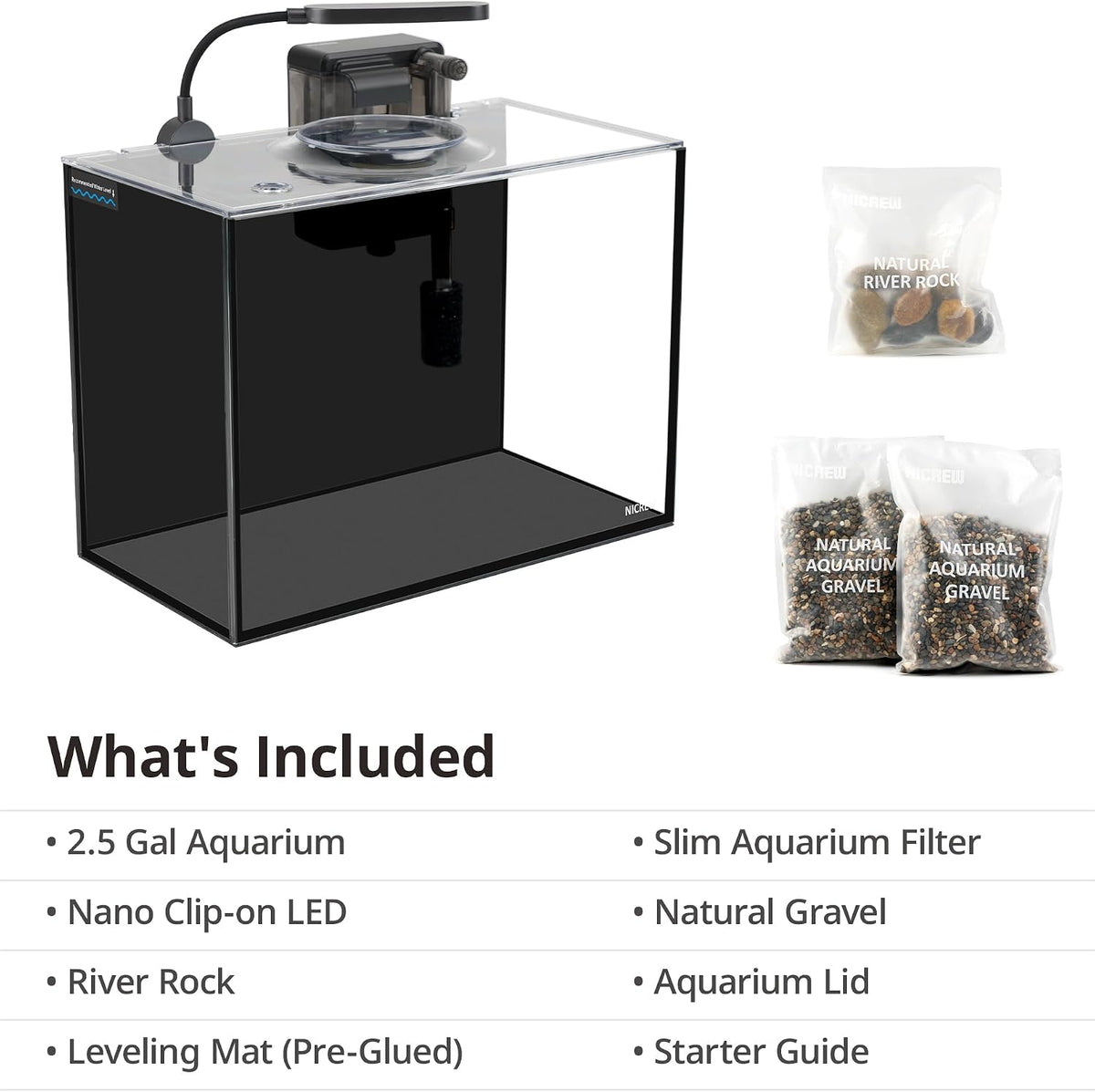 2.5 Gallon Nano Nature Aquarium Kit Betta Fish Tank, Complete, Black