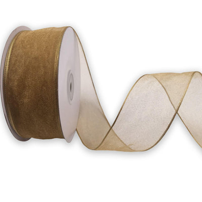 Gold Sheer Organza Ribbon Wired Edge 1-1/2 Inch X 25 Yards for Gift Package Wrapping,Wedding,Party Decoration