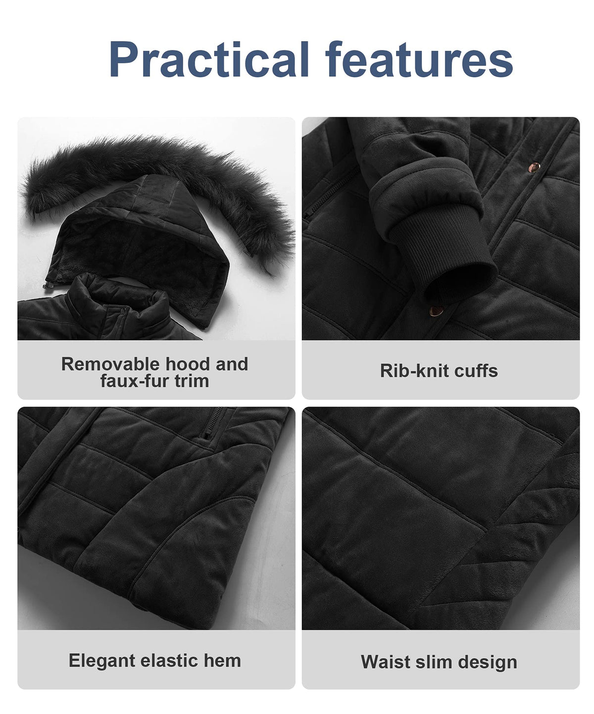 Women's Hooded Warm Winter Faux Fur Thicken Fleece Parkas Long Sherpa Coat M Black