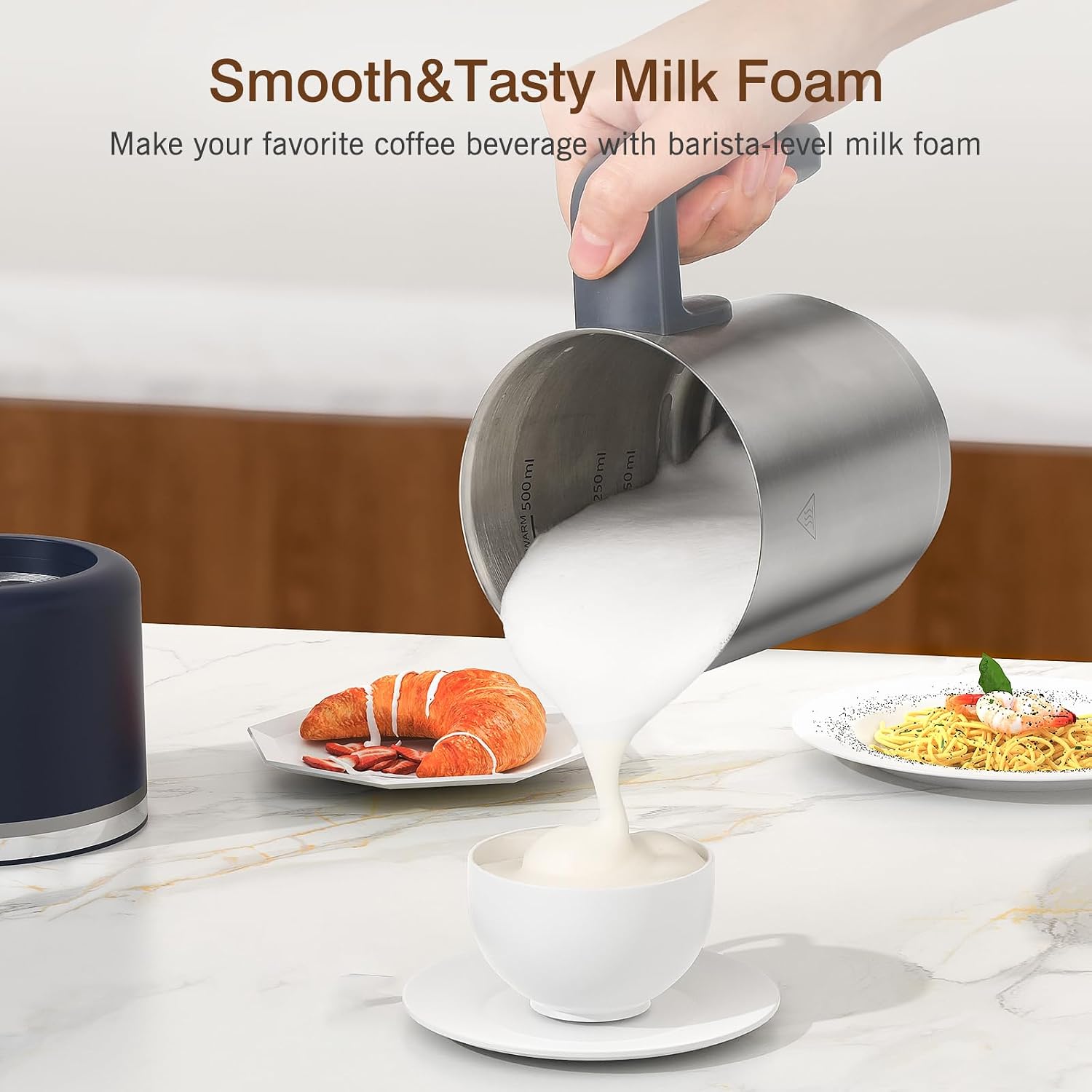 Milk Frother, 4 in 1 Electric Milk Steamer, 16.91oz/500ml Automatic Warm and Cold Foam Frother for Coffee, Latte