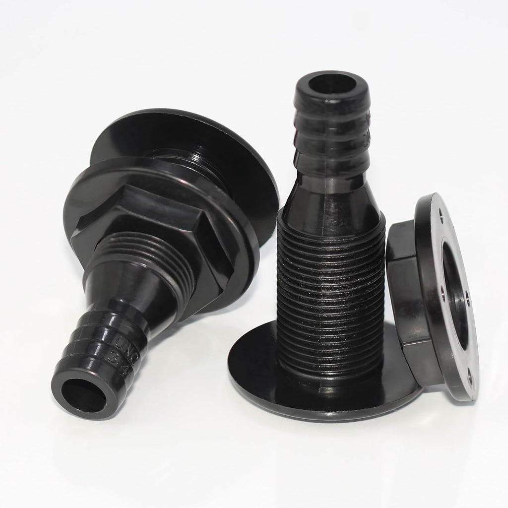 2Pcs Thru Hull Fitting(3/4"), Marine Through Hull Connector Fitting for Boats, Black