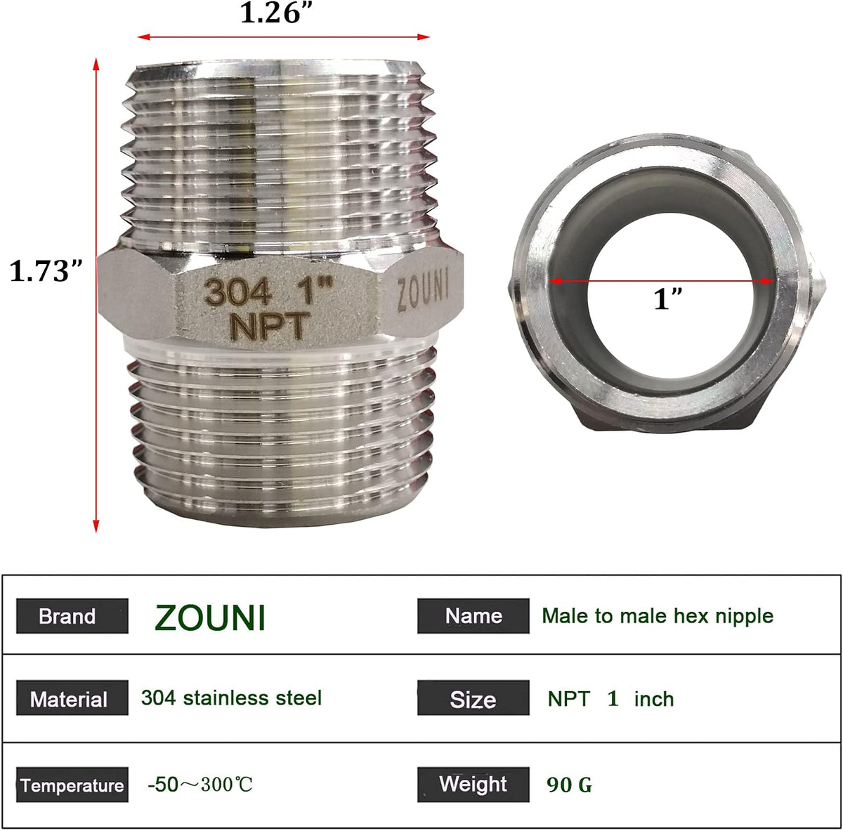4PCS Hex Nipple 1" x 1" NPT Male Pipe Fittings